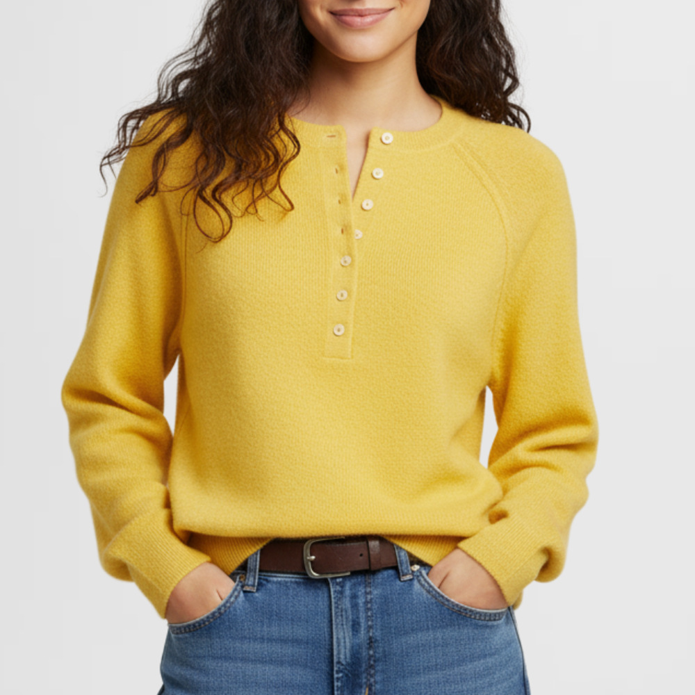 Women's Casual Crewneck Button-Front Knit Henley Sweater