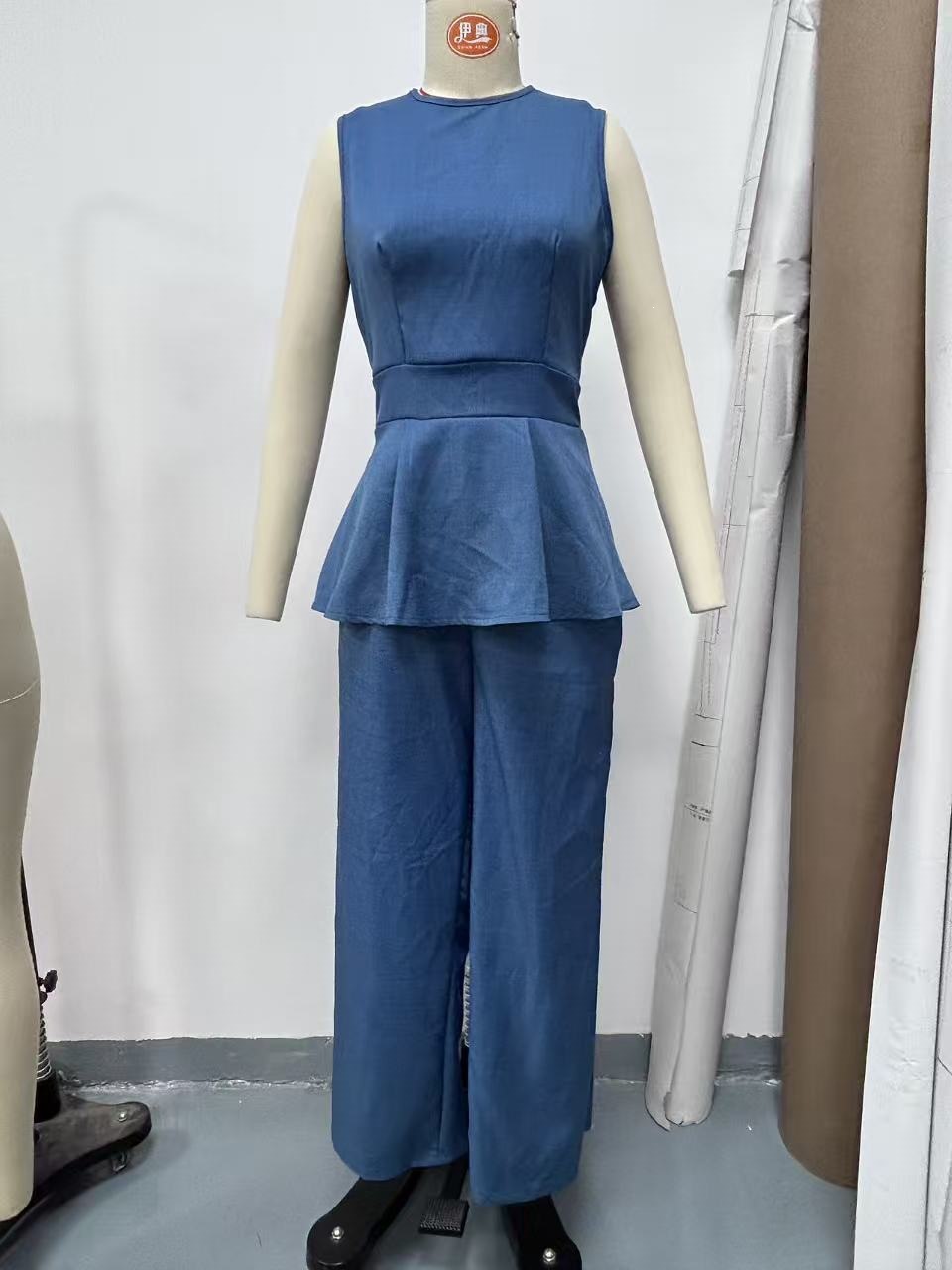 Women's Sleeveless Vest & Wide-Leg Pants Cotton-Linen Two-Piece Set