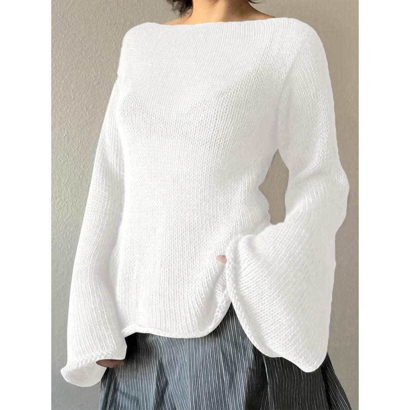 Women's Flared Sleeve Tie-Back Open Back Knit Top