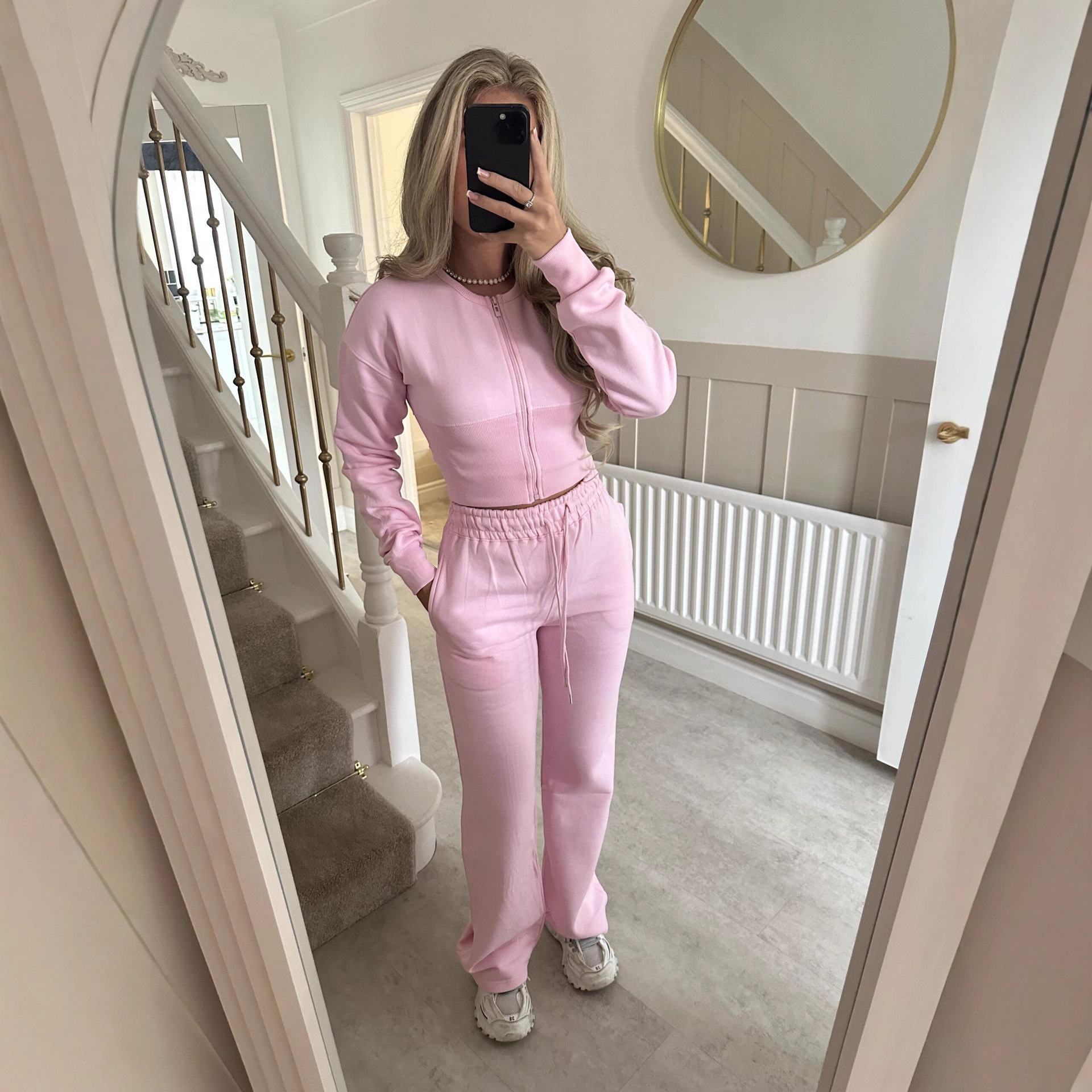 Women's Solid Zip Cardigan and Straight-Leg Pants Set