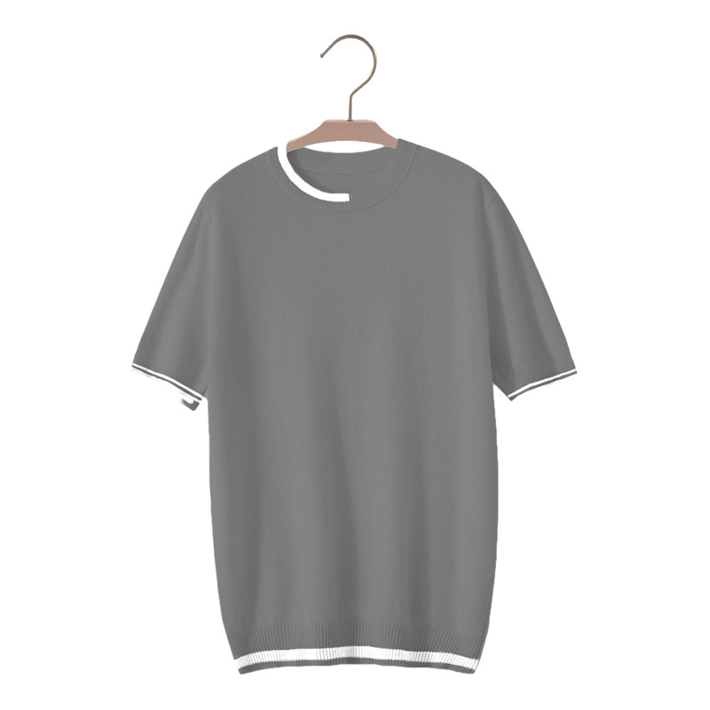 Color-Block Crewneck Short-Sleeve Knit Sweater