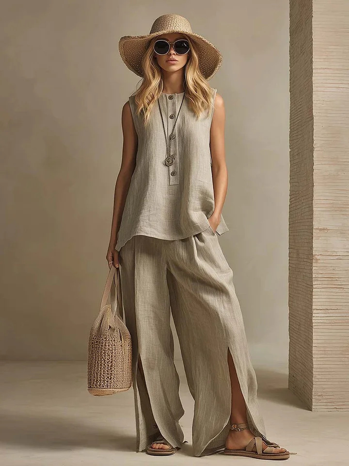 Women's Sleeveless Shirt & Pants Two-Piece Set Loose Fit