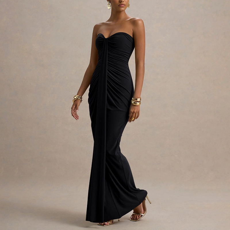 Sexy Ruched Tube Bodycon Long Dress
