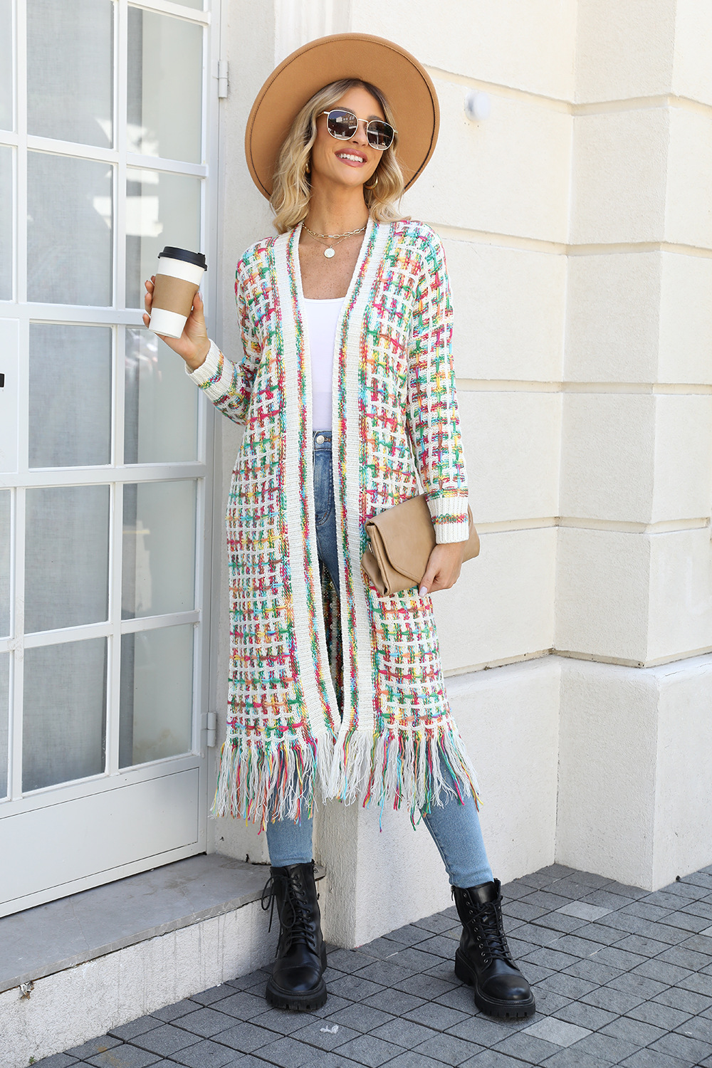 Plus Size Fringe Long Cardigan Sweater Coat