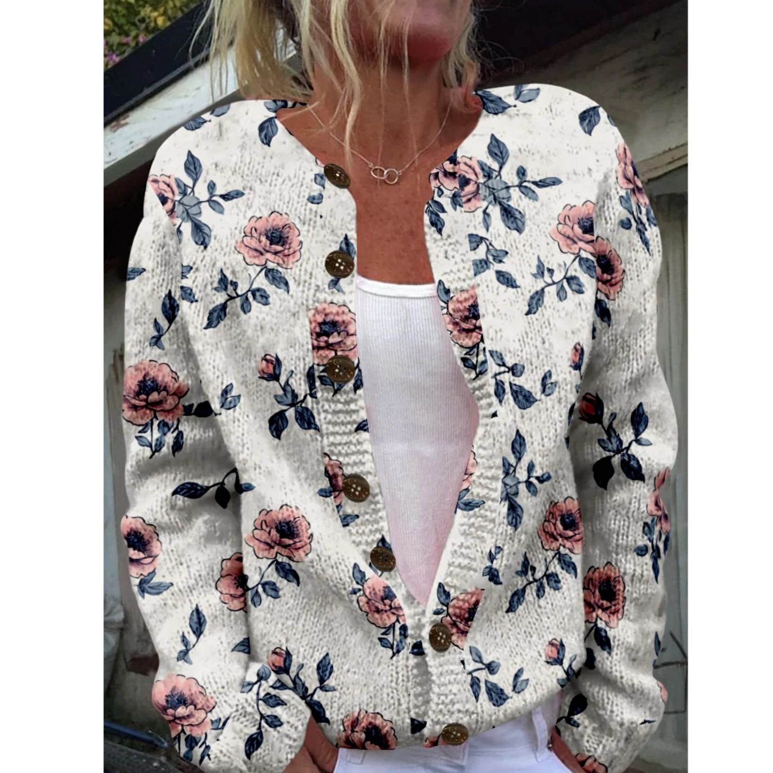 Women's Floral Print Button-Down Cardigan Sweater