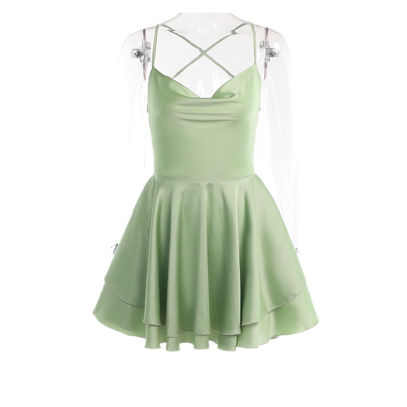 Women's Satin Open-Back Tie A-Line Cami Dress