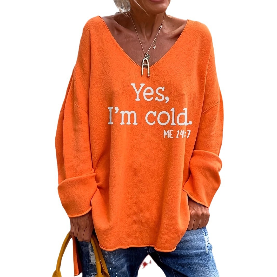 Women's Loose V-Neck Letter Print Sweater