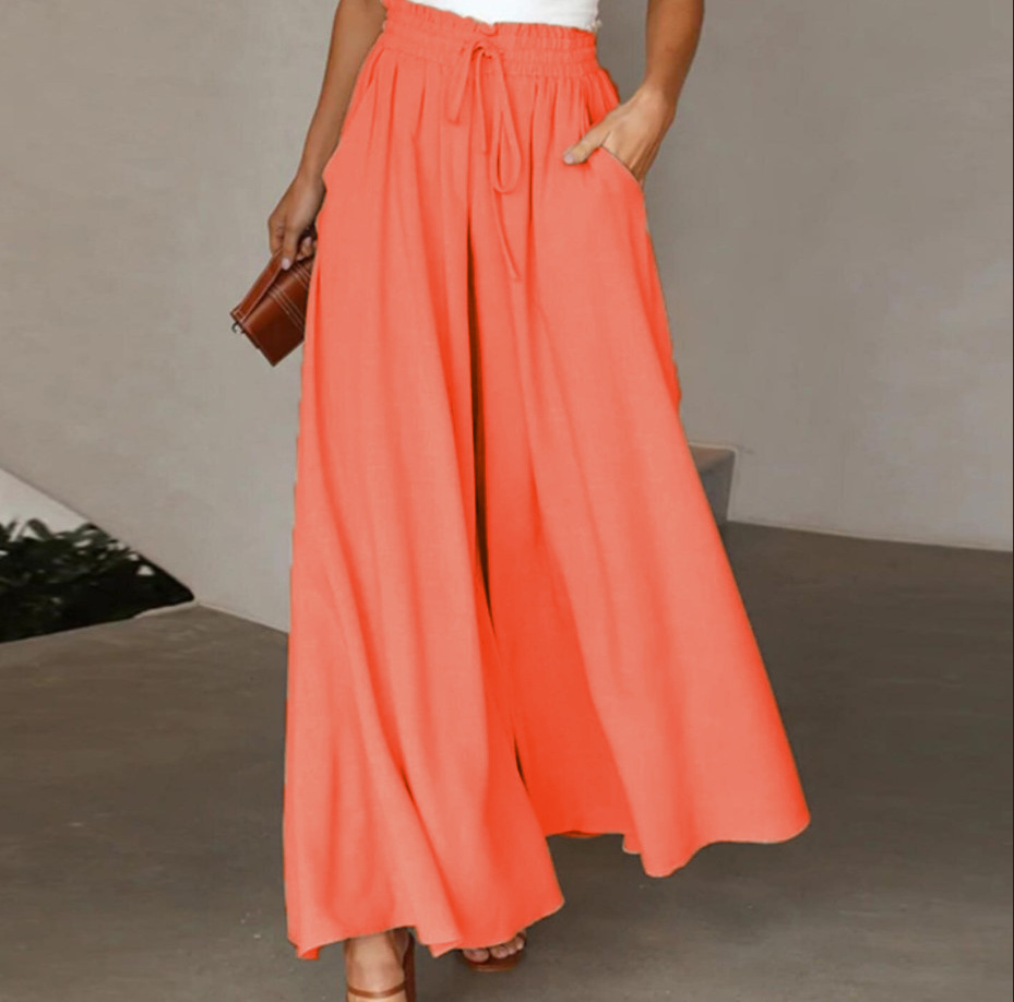 Women's High-Waist Wide-Leg Pants with Elastic Waistband