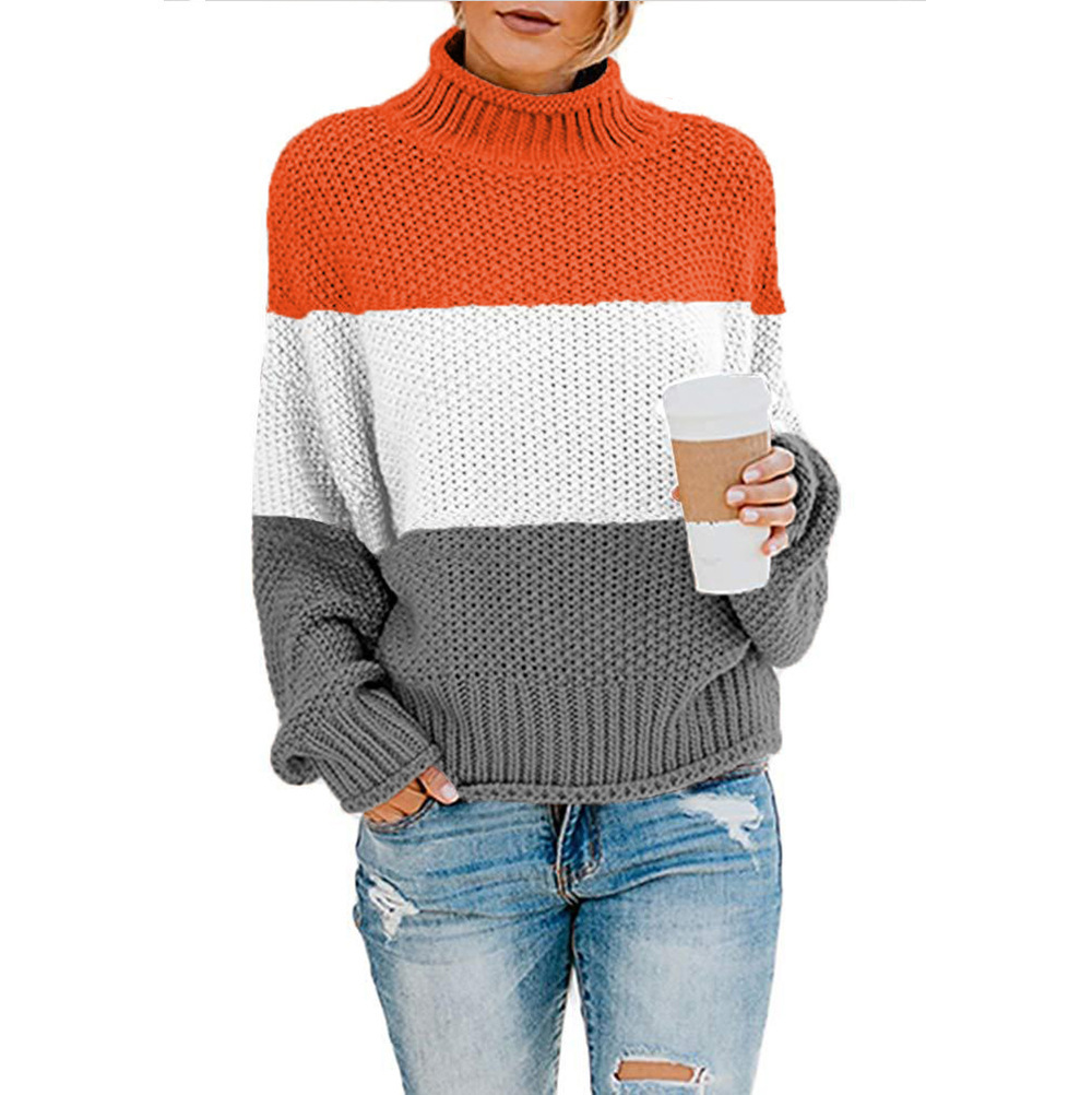 Color-Block Turtleneck Pullover Sweater