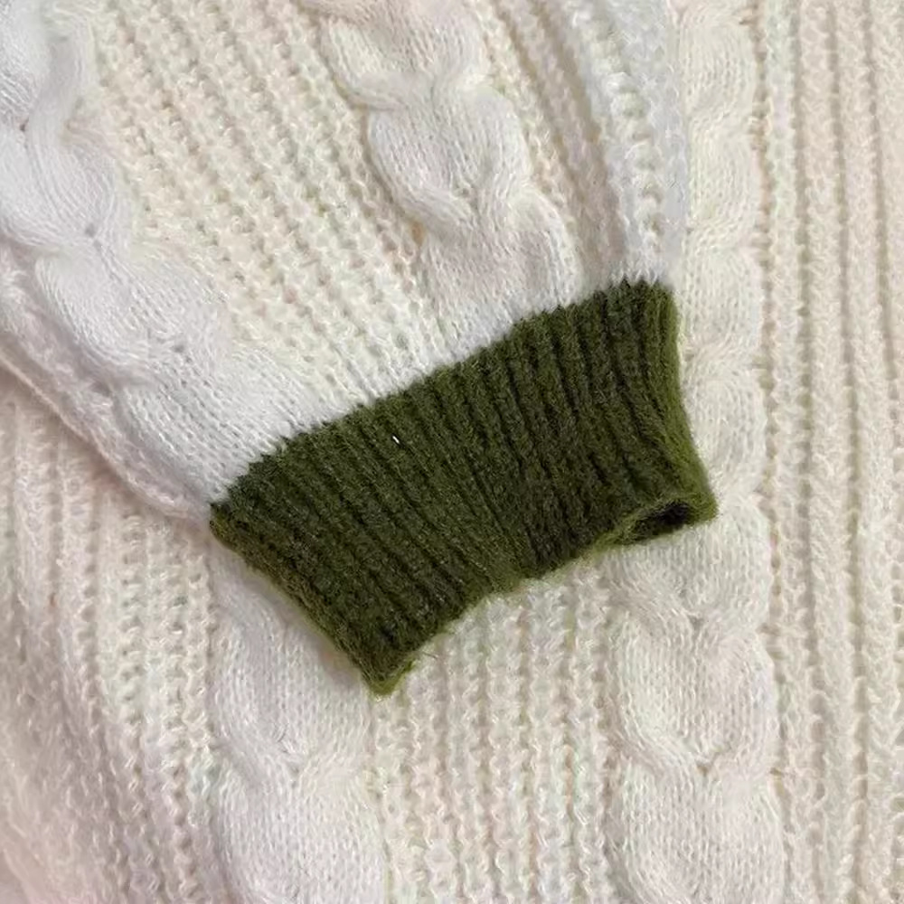 Leaf Embroidered Lantern Sleeve Cardigan Sweater