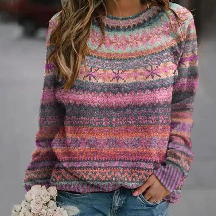 3D Print Women's Sweater Crewneck Pullover Casual Loose Long Sleeve Knit Top