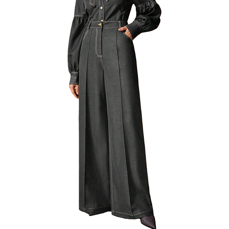 Raw Denim Wide-Leg Jeans High Waist Straight Loose Fit