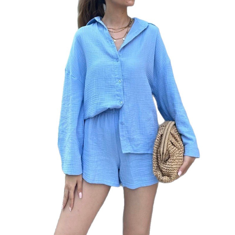 Long Sleeve Cardigan and Shorts Set Solid Color Casual