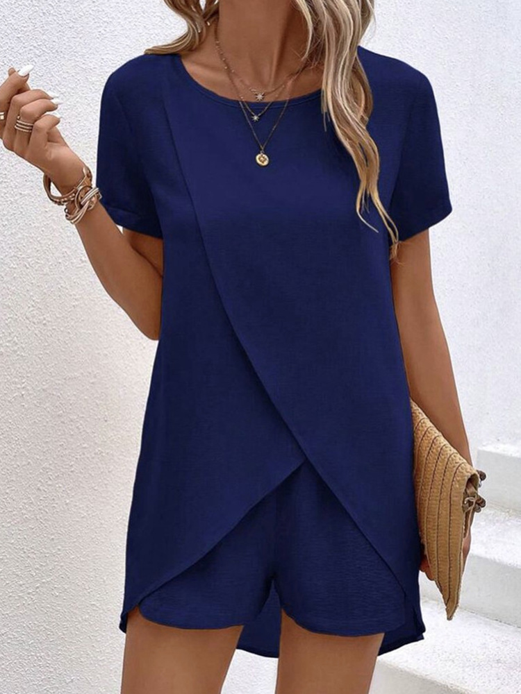 Women's Asymmetric Top and Shorts Two-Piece Casual Set