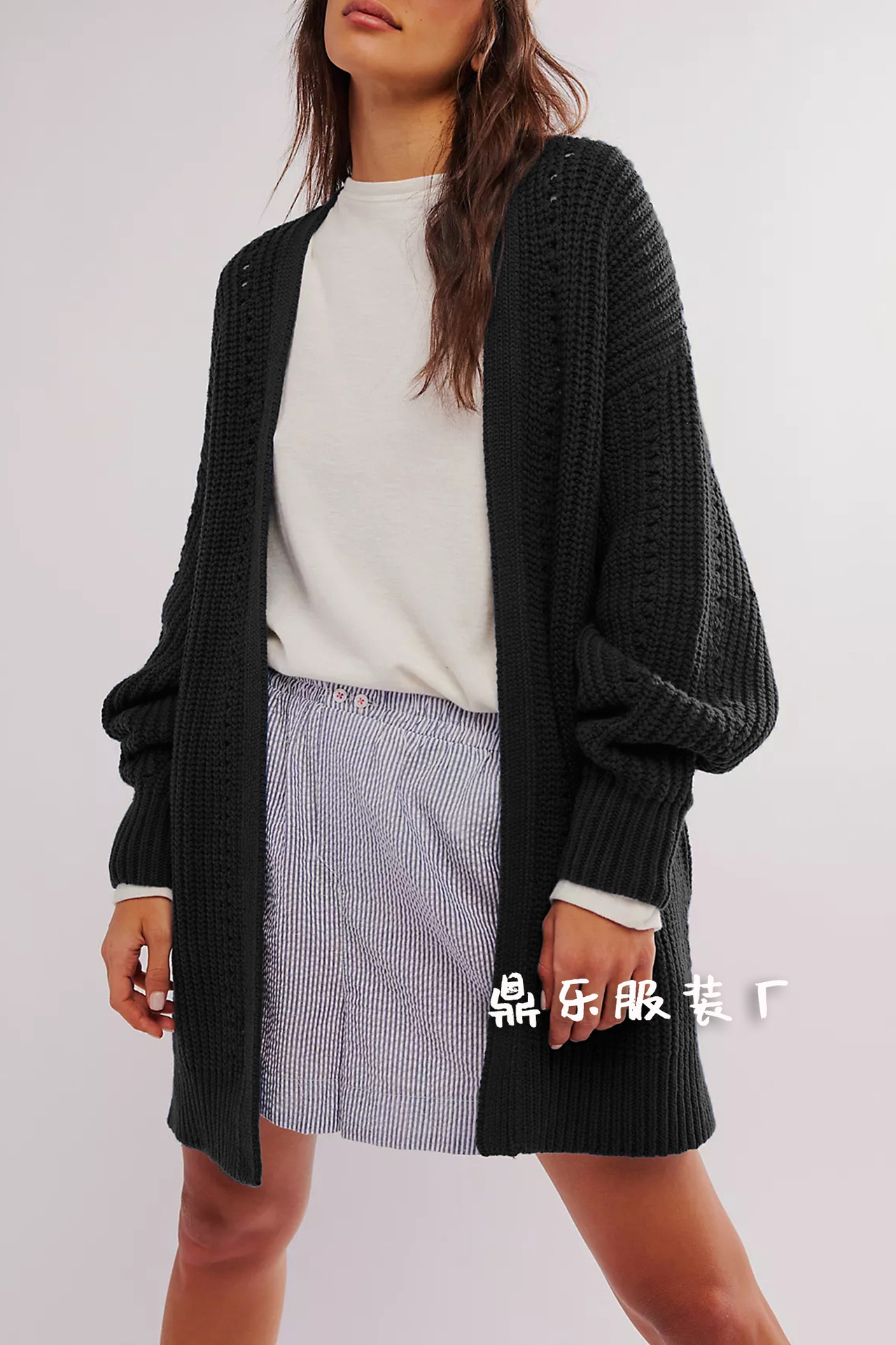 Women's Loose Knit Cardigan with Pockets Long Sleeve V-Neck