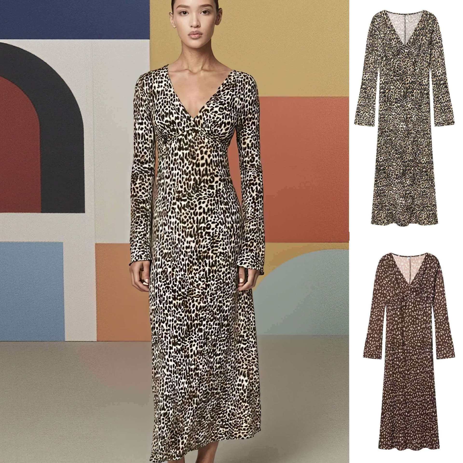 Women's Summer V-Neck Pleated Print Dress