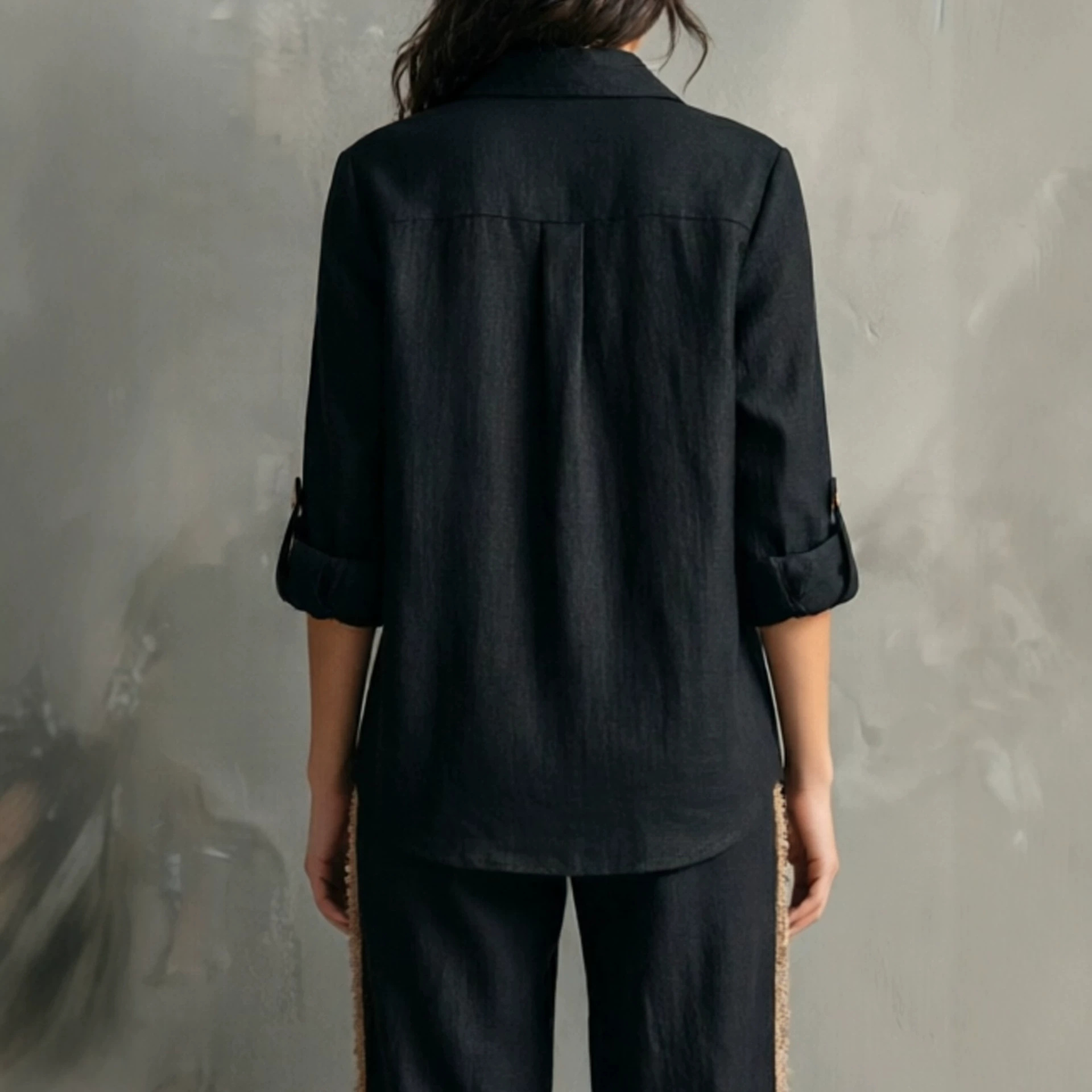 Minimalist Cropped Button Pocket Fringe Two-Piece Women's Set