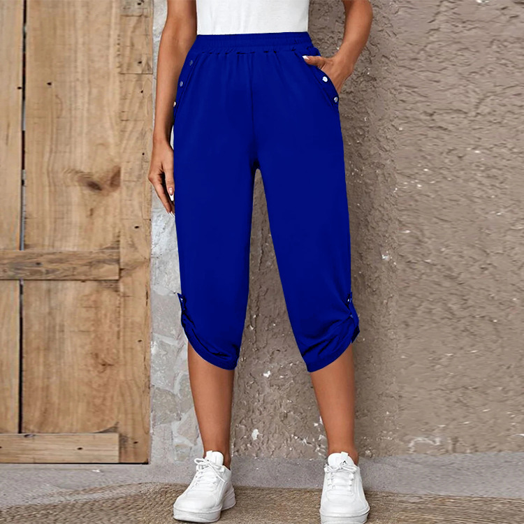 Women's Summer Capri Pants with Elastic Waist