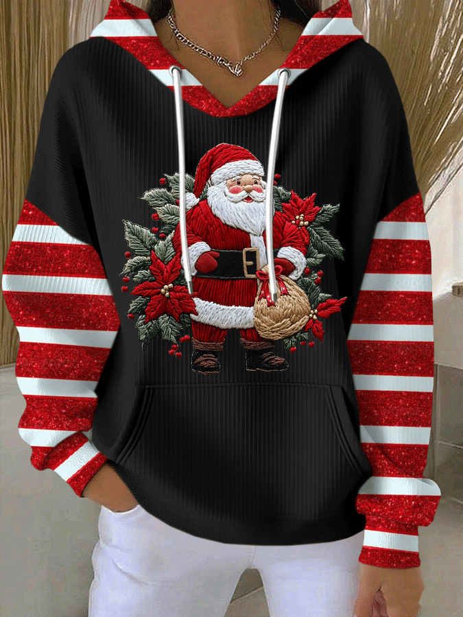 Women's Santa Leaf Gift Print Hooded Sweatshirt
