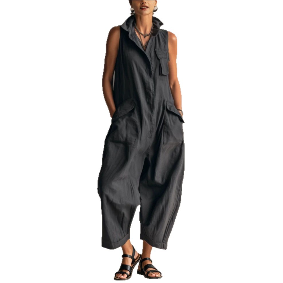 Women's Casual V-Neck Jumpsuit Solid Color Minimalist