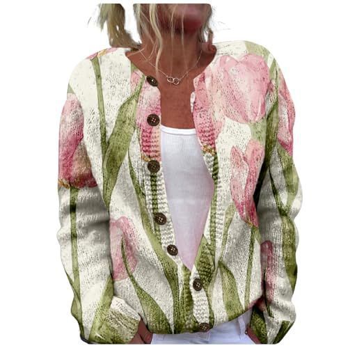 Women's Floral Leopard Snowflake Leaf Print Button Cardigan Sweater