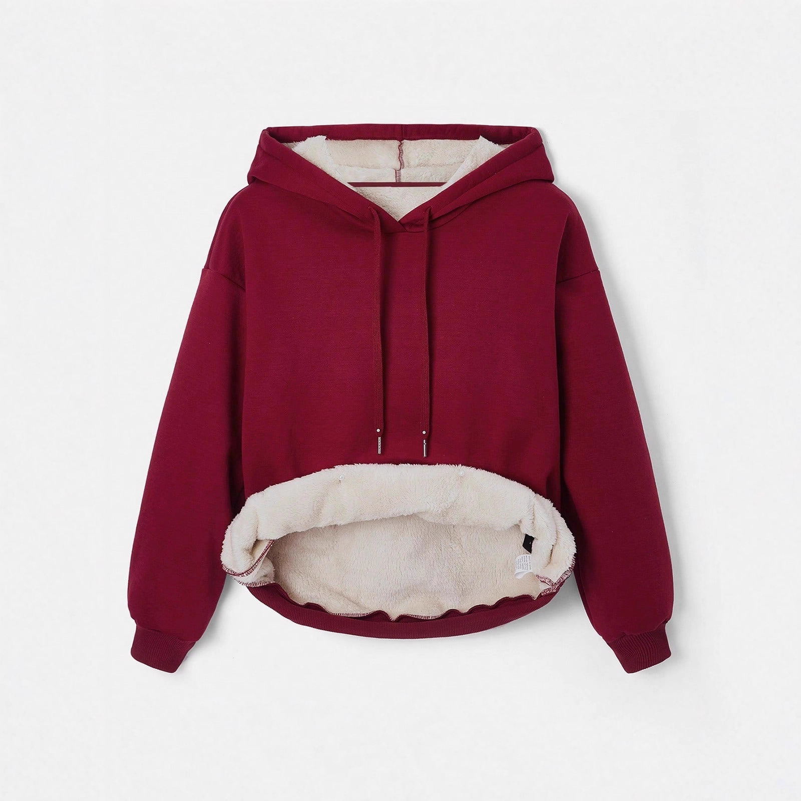 Fleece-Lined Hooded Pullover Sweatshirt Solid Color Thick Warm Loose Fit