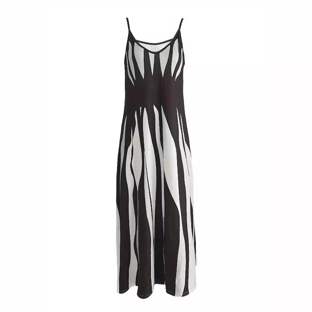 Women's Sleeveless V-Neck Printed Maxi Dress Casual Spaghetti Strap Long Dress