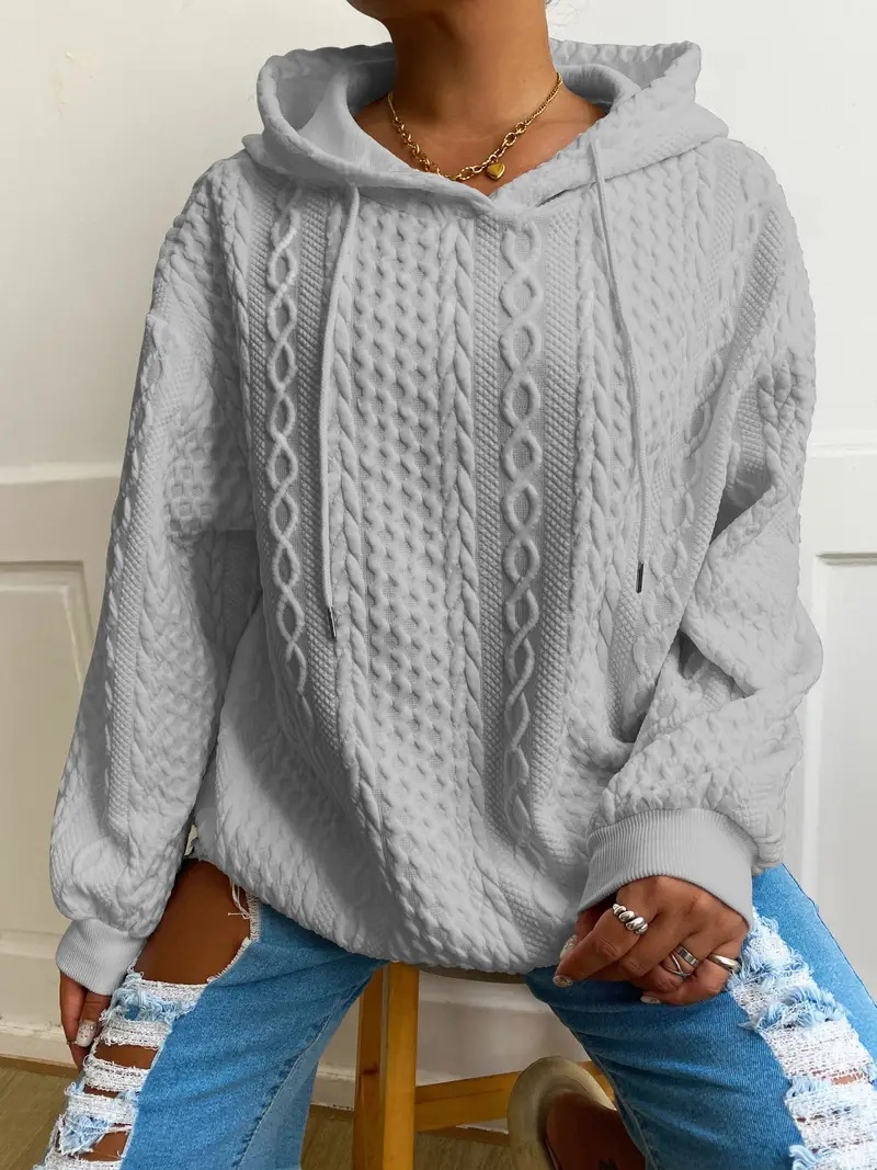 Women's Cable Knit Hooded Pullover Sweatshirt with Pockets