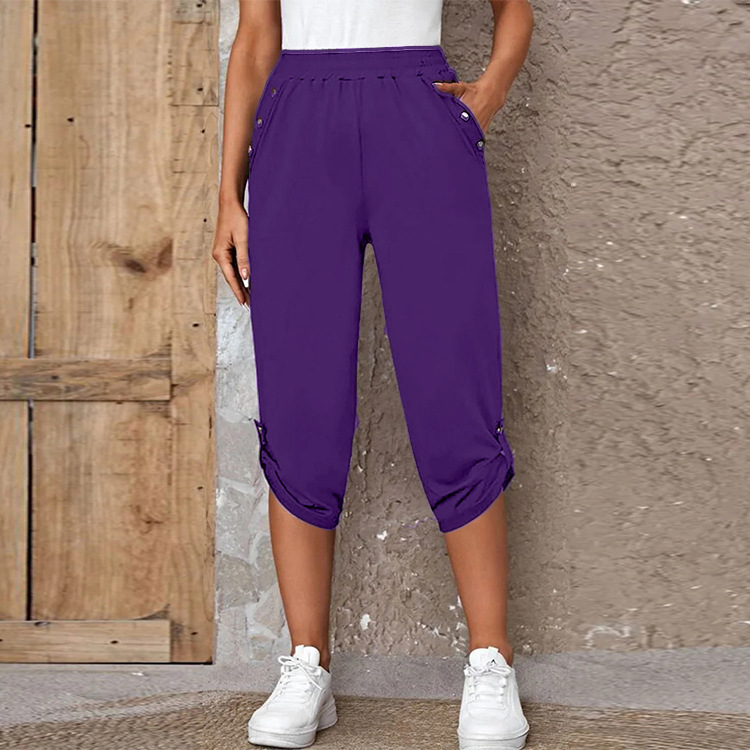 Women's Summer Capri Pants with Elastic Waist