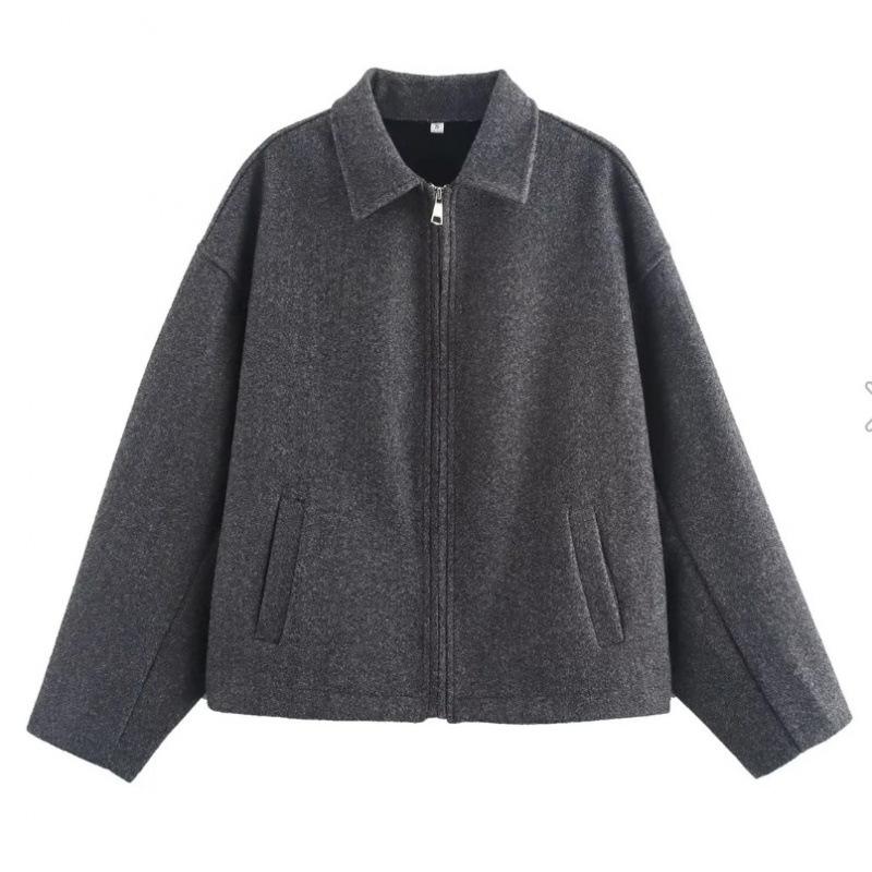 Retro Brown Zip-Up Long-Sleeve Cropped Jacket
