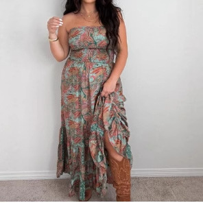 Sleeveless Strapless Digital Print Maxi Dress