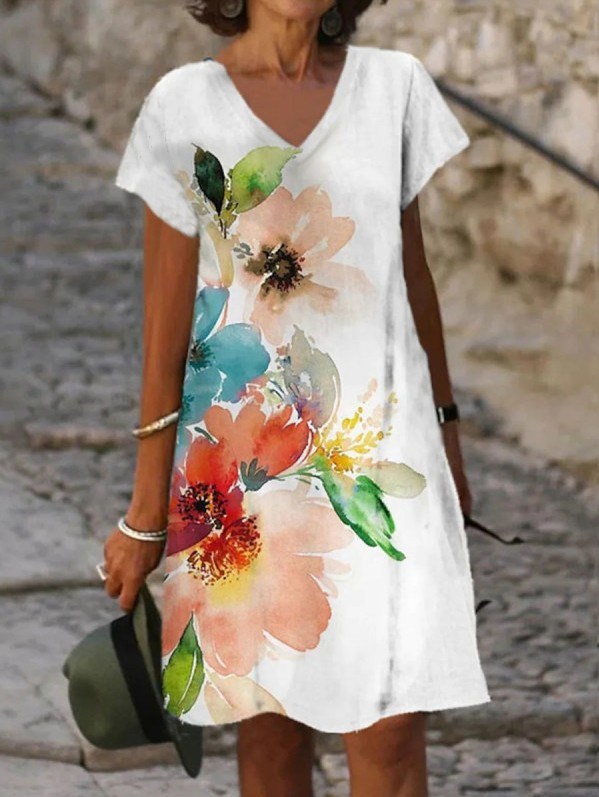 Women's Vintage Short Sleeve Midi Dress