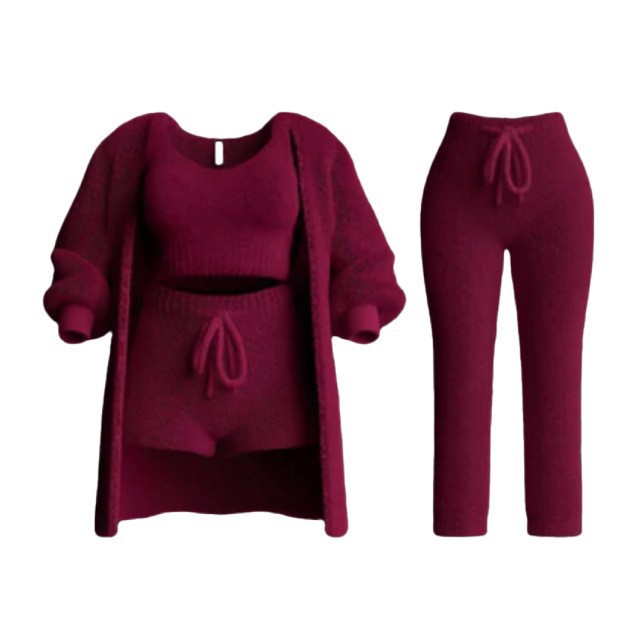 Knit Plush Long-Sleeve Cardigan, Vest & Shorts 4-Piece and 3-Piece Set