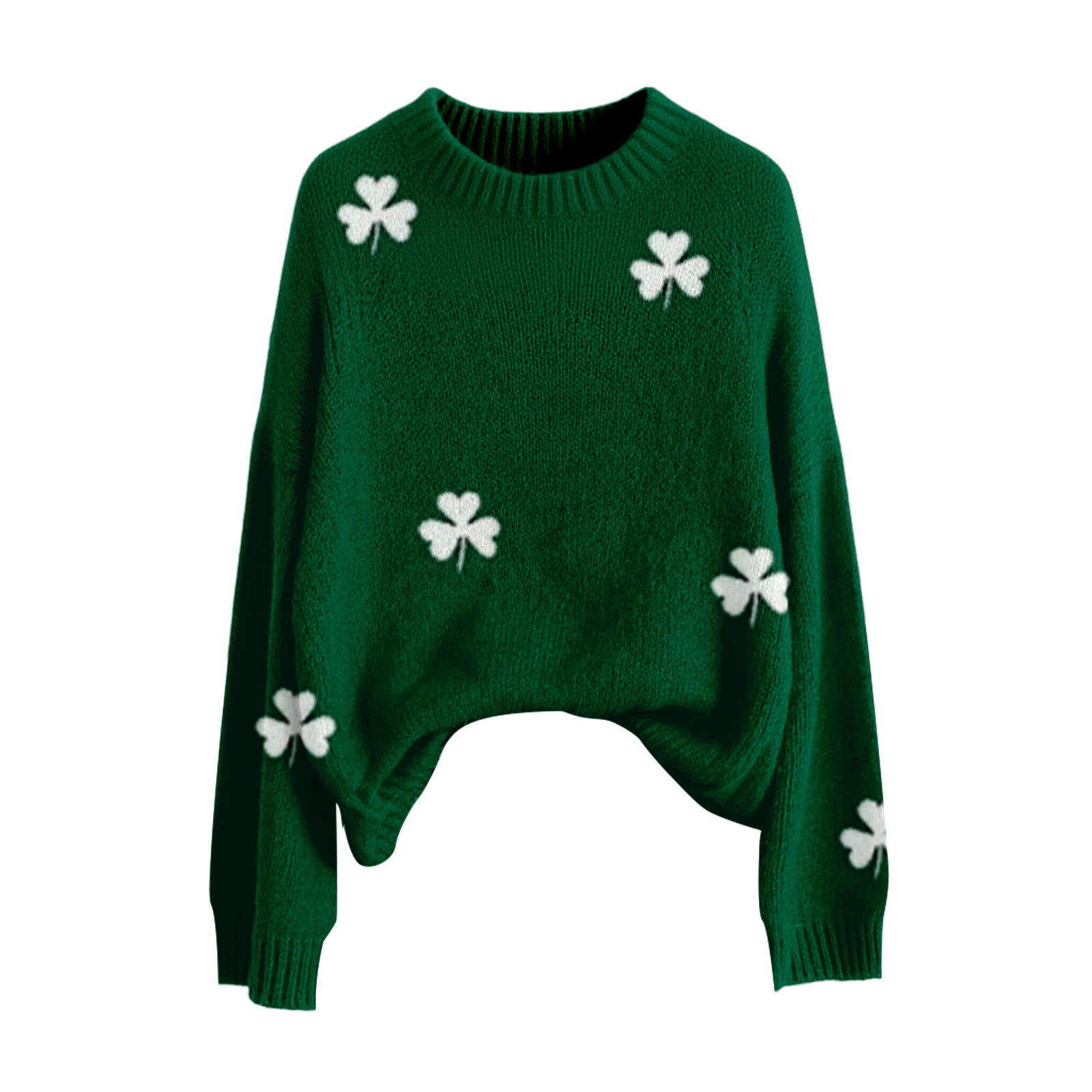 Lucky Clover Print Crewneck Sweatshirt for Women Casual Pullover