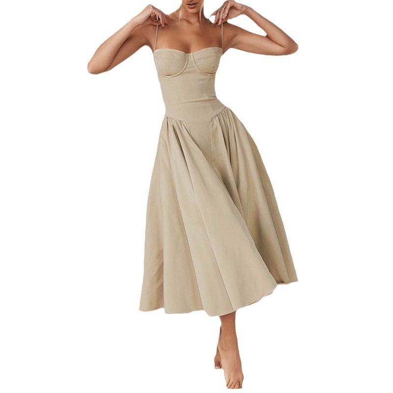 Women's Strapless Bodycon Midi Dress Sleeveless High Waist Solid Color