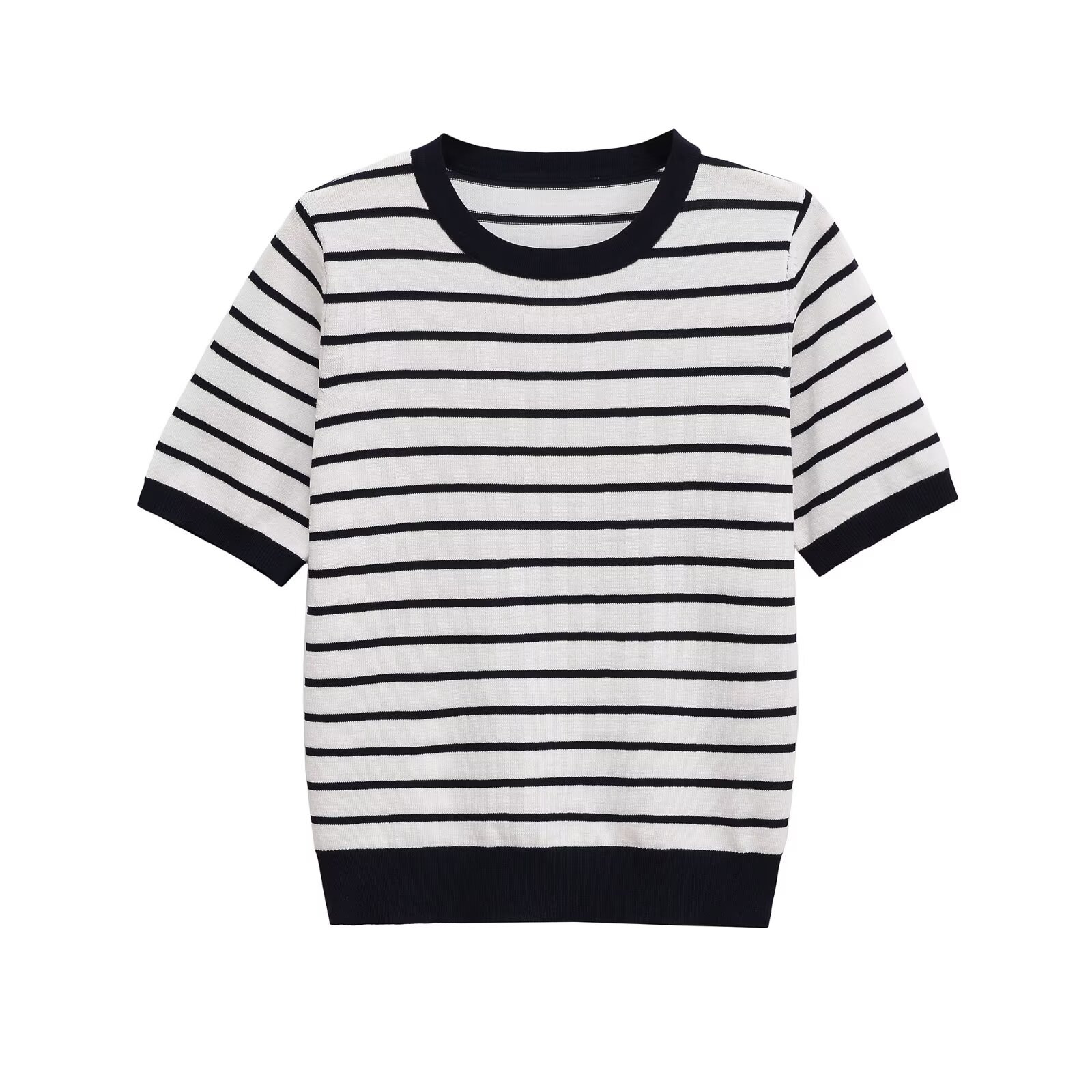 Women's Striped Knit Top Crew Neck Three-Quarter Sleeve