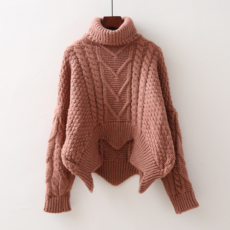 Women's Retro Cable Knit Turtleneck Sweater Loose High Waist Chunky Pullover