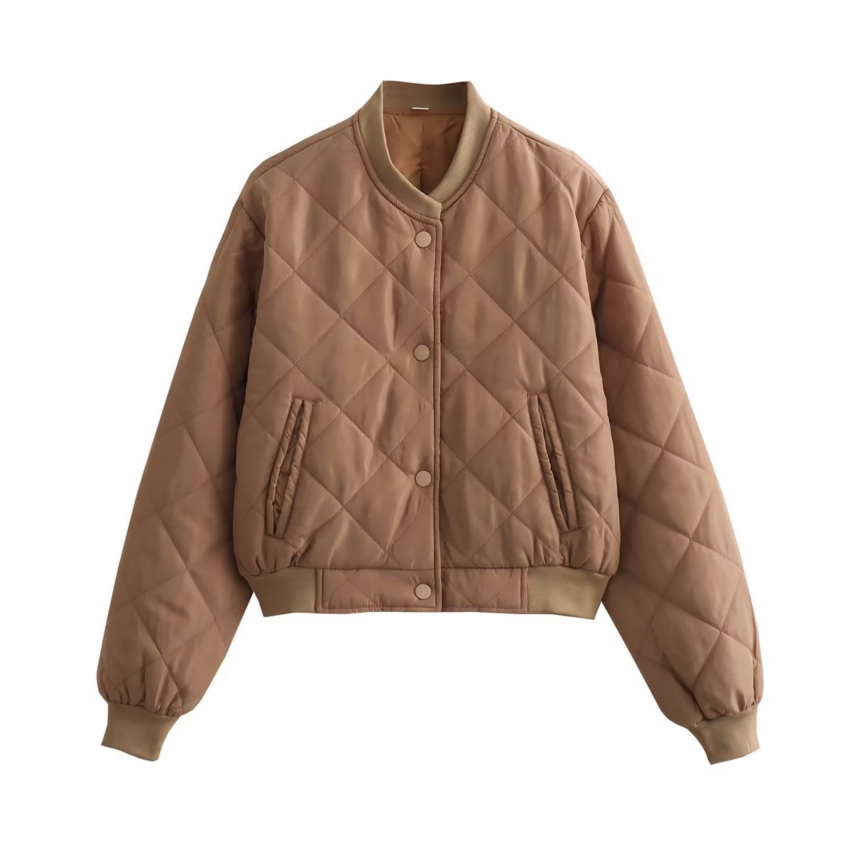 Women's Cropped Puffer Bomber Jacket – Cozy Casual Stand Collar