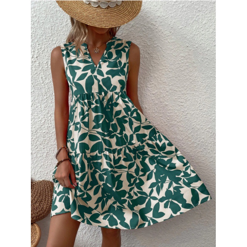 Women's Sleeveless V-Neck Floral Print Midi Dress