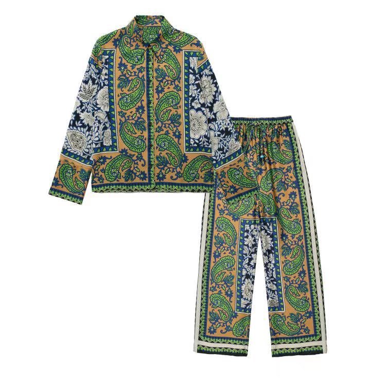 Women's Flowy Printed Shirt & Lounge-Style Pants Set