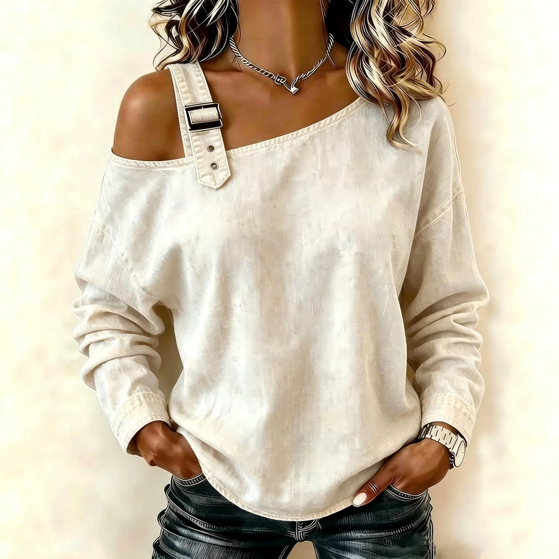 Gradient Wash Digital Print Crewneck Long-Sleeve Pullover Sweatshirt