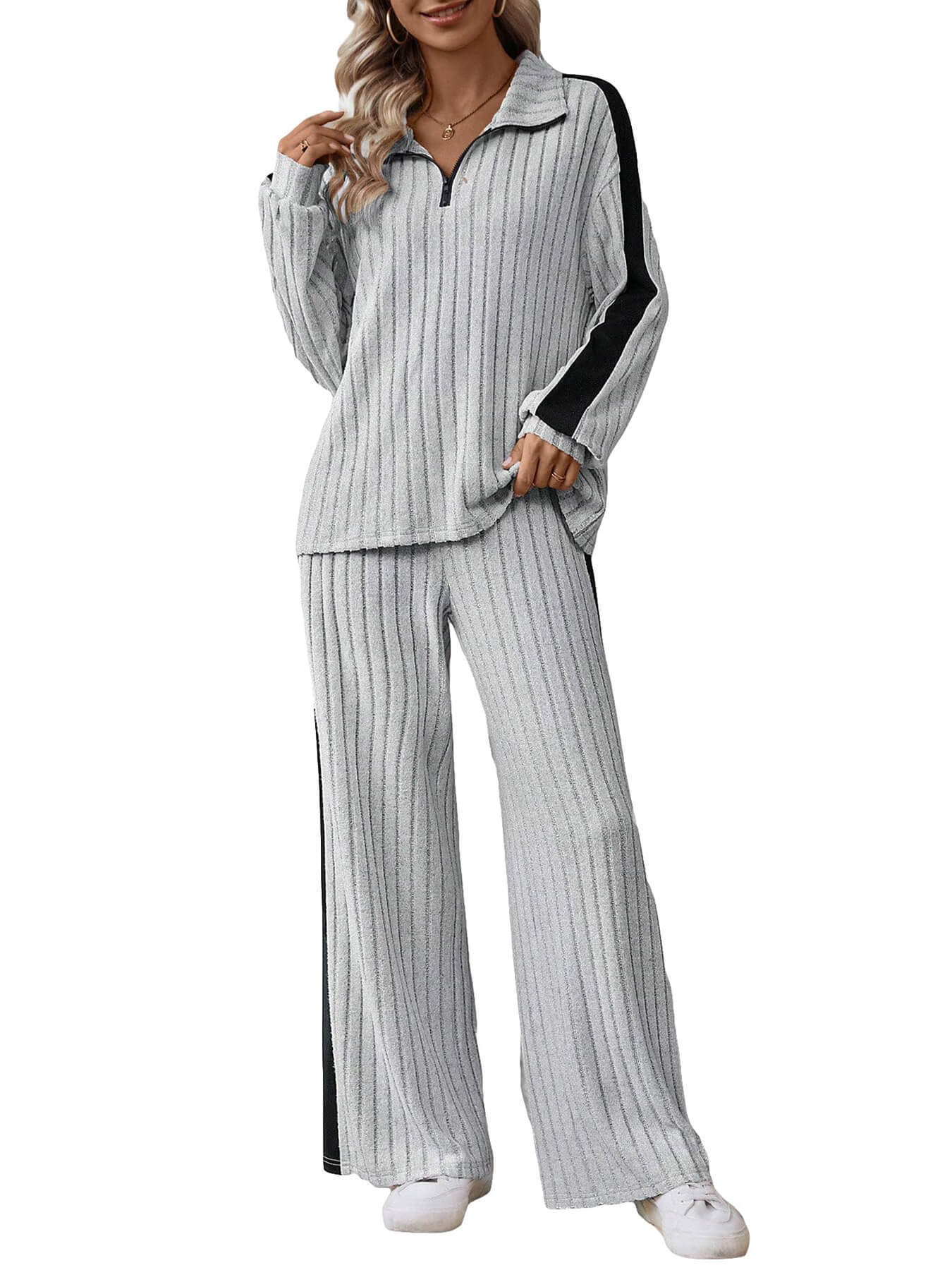 Women's Plus Size Casual Two-Piece Sweatshirt and Wide-Leg Pants Set