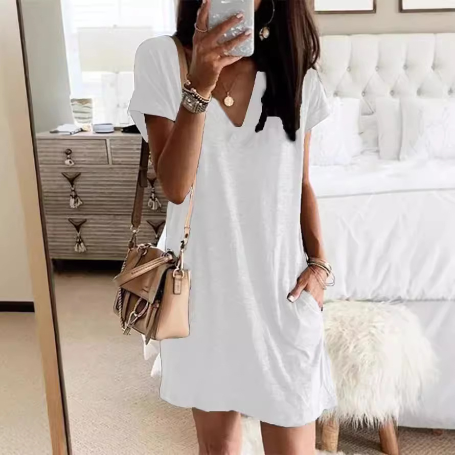 Women's Loose Casual Solid Color Short Sleeve Dress