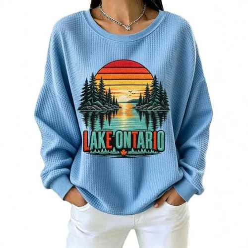 Forest Tree Sunset Print Crewneck Long Sleeve Pullover Sweatshirt