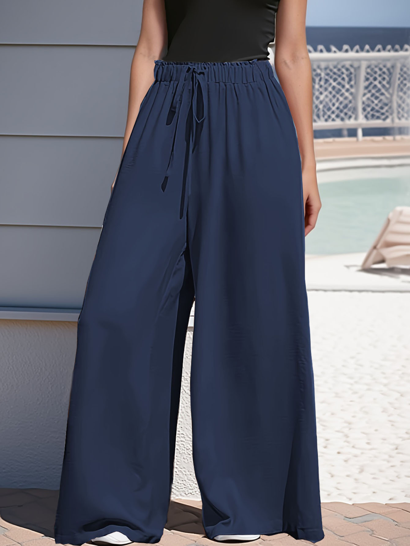 Women's Wide-Leg Drawstring Casual Pants