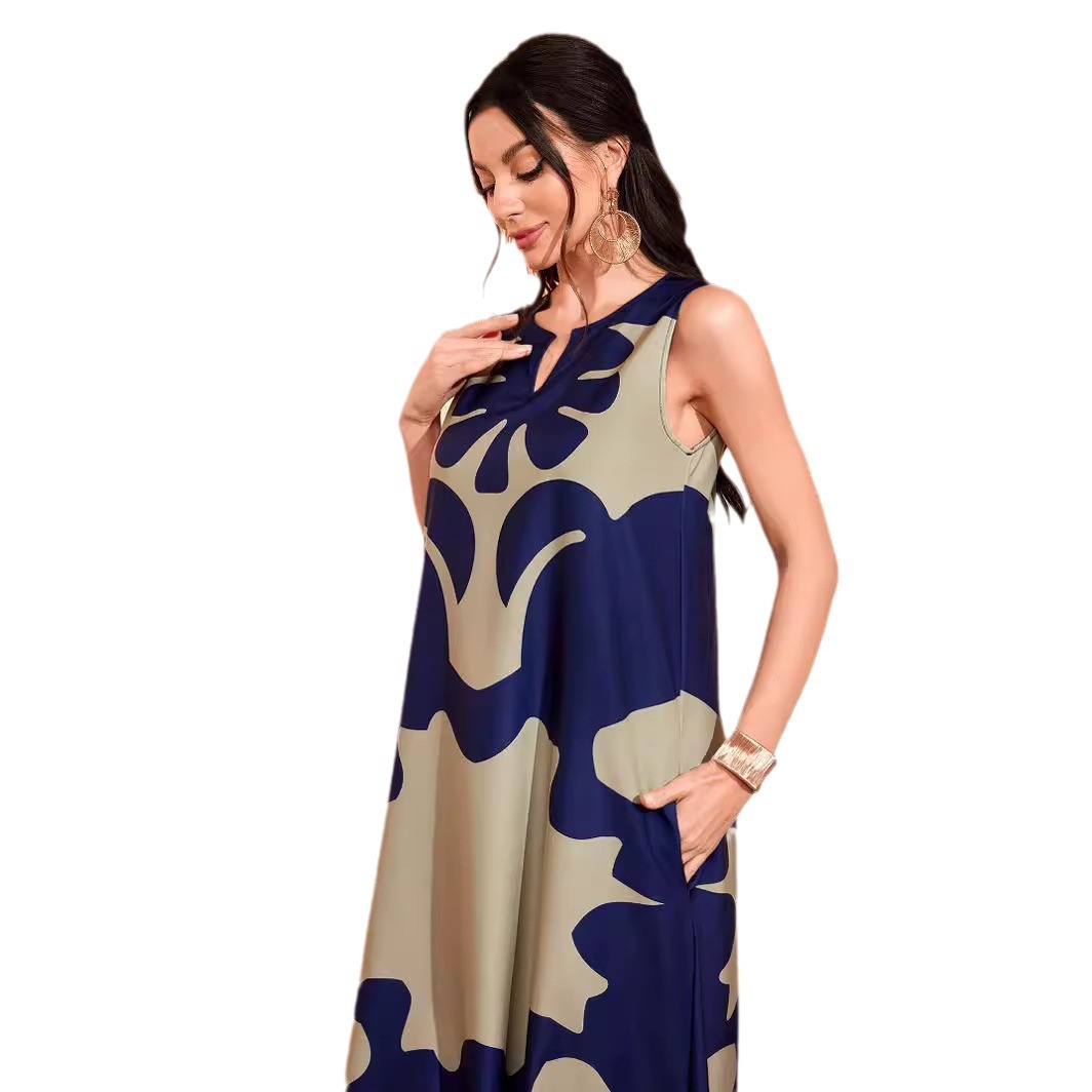 V-Neck Sleeveless Bohemian Print Maxi Dress