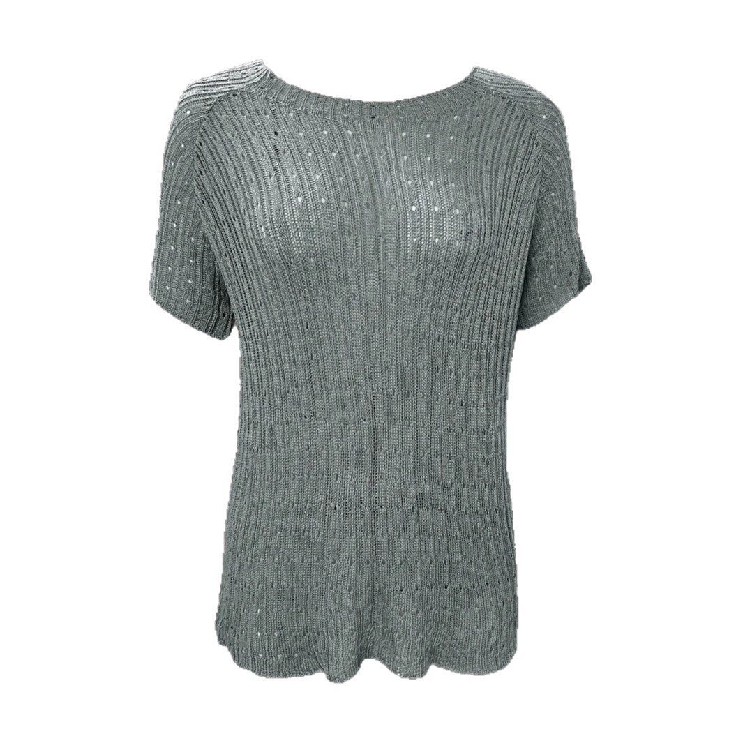 Women's Hollow Out Mesh Knit Short Sleeve T-Shirt Breathable Crew Neck Green