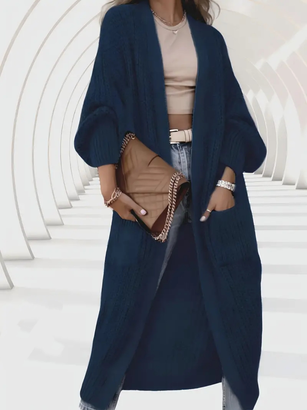 Women's Thick Knit Long Cardigan Sweater Coat Loose V-Neck Long Sleeve Midi