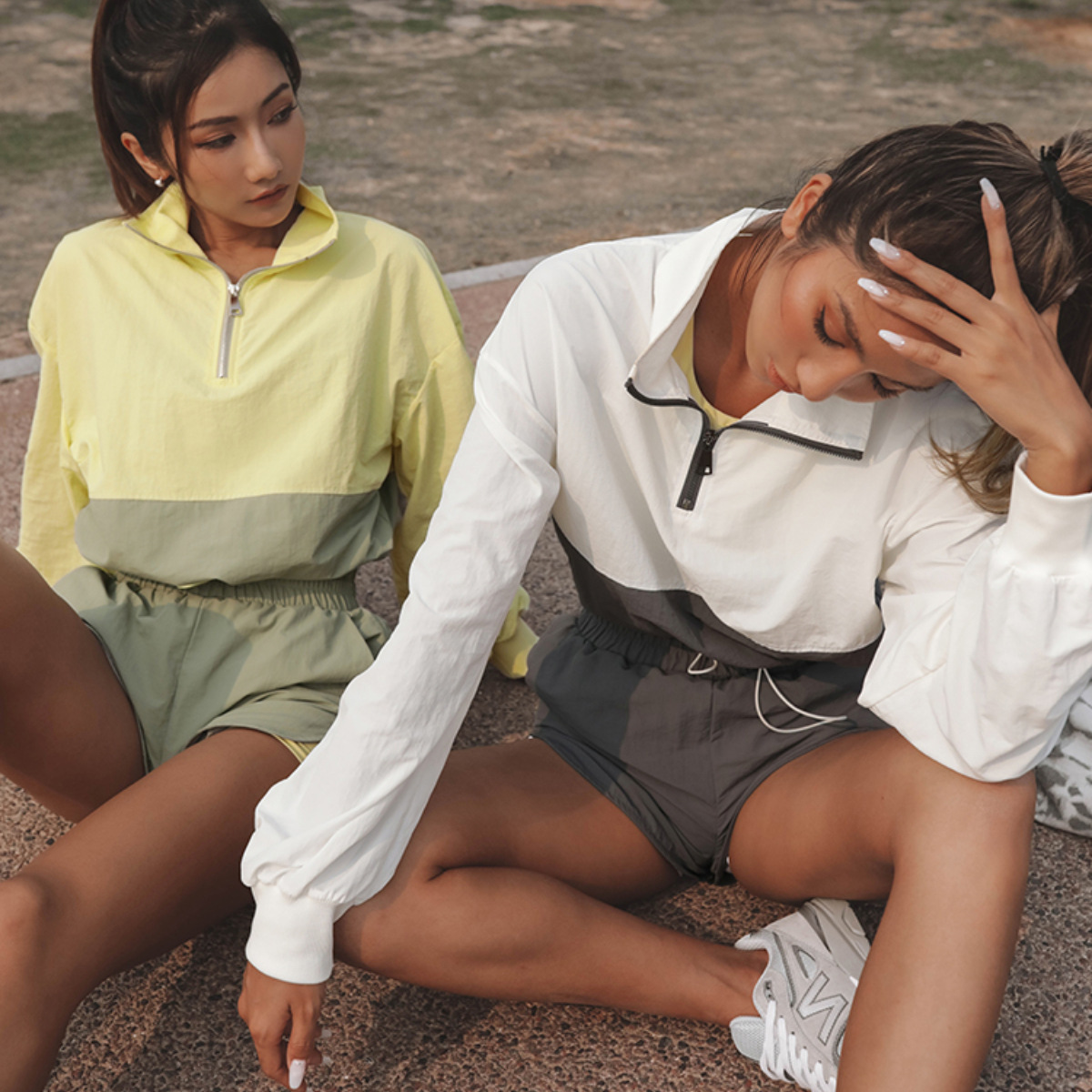 Women's Summer Casual Pullover Sweatshirt and Shorts Set with Colorblock Splicing