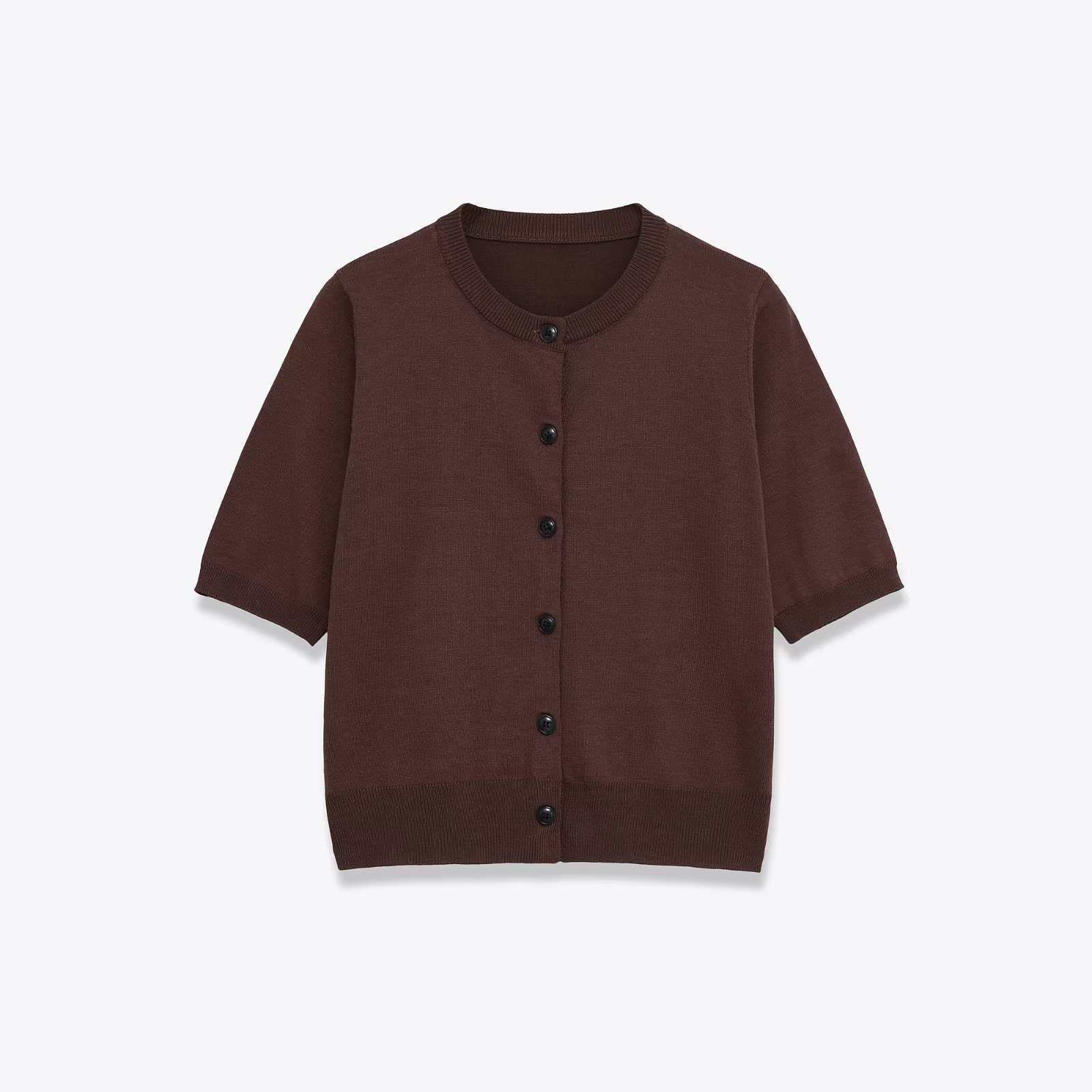 Women's Retro Dark Brown Short Sleeve Knit Cardigan